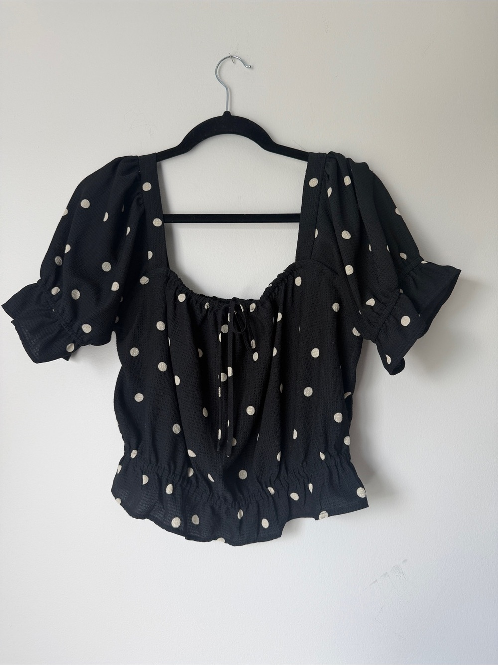 H&M Black Polka Dot Puff-Sleeve Blouse